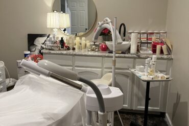 Facial spa chair with skincare instruments at Beauty Time Studio McAllen