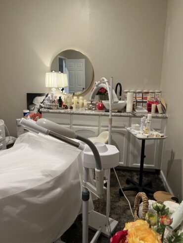 Facial spa chair with skincare instruments at Beauty Time Studio McAllen