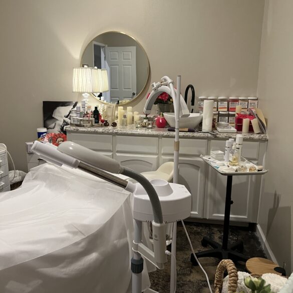 Facial spa chair with skincare instruments at Beauty Time Studio McAllen